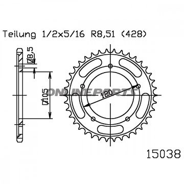 Rear Sprocket 62 Tooth Pitch 428 Blackinner Diameter 105 Bolt Spacing 120