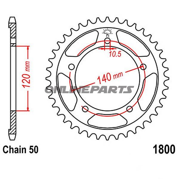 Bagtandhjul 42 T, Størrelse 530Inner Diameter 120 Bolt Spacing 140