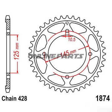 Bagtandhjul 59 T, Størrelse 428Inner Diameter 125 Bolt Spacing 145