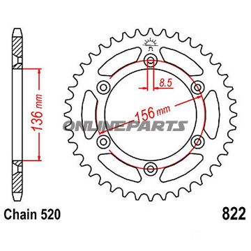 Rear Sprocket 48 Tooth Pitch 520Inner Diameter 136 Bolt Spacing 156
