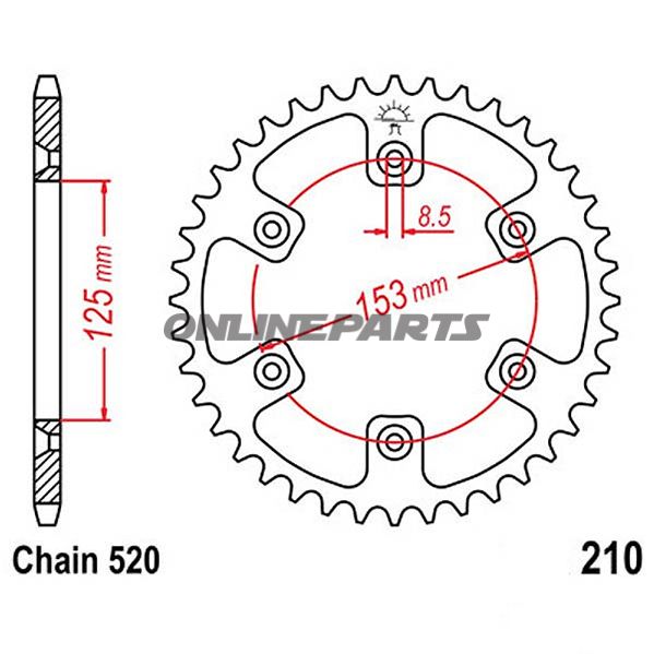 Rear Sprocket 48 Tooth Pitch 520Inner Diameter 125 Bolt Spacing 153