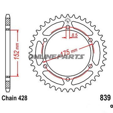 Rear Sprocket 55 Tooth Pitch 428Inner Diameter 152 Bolt Spacing 175
