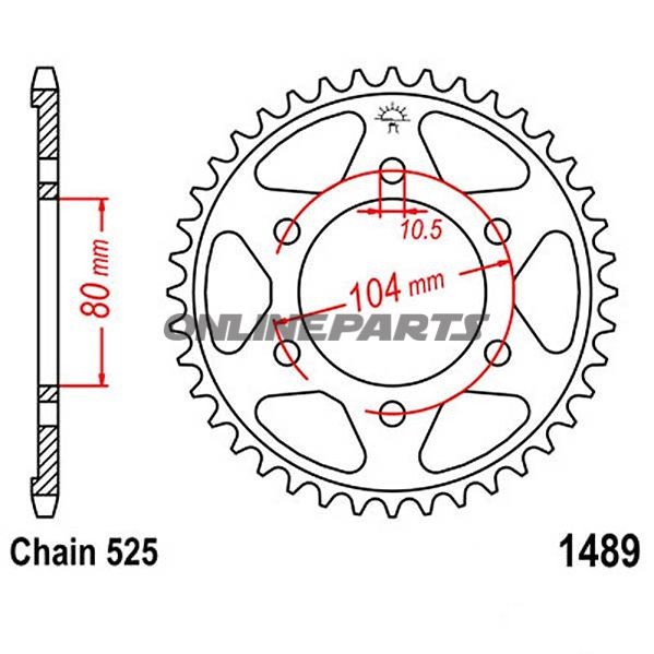 Rear Sprocket 41 Tooth Pitch 525Inner Diameter 80 Bolt Spacing 104
