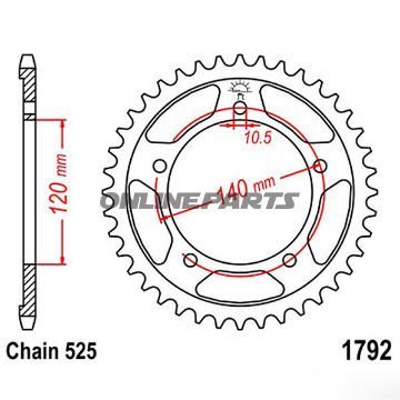 Rear Sprocket 43 Tooth Pitch 525Inner Diameter 120 Bolt Spacing 140