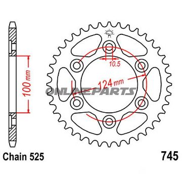 Rear Sprocket 39 Tooth Pitch 525Inner Diameter 100 Bolt Spacing 124