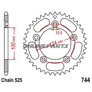 Rear Sprocket 39 Tooth Pitch 525Inner Diameter 100 Bolt Spacing 124