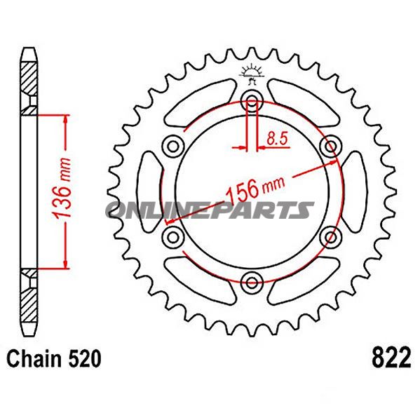 Rear Sprocket 45 Tooth Pitch 520Inner Diameter 136 Bolt Spacing 156