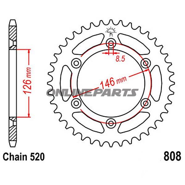 Rear Sprocket 49 Tooth Pitch 520Inner Diameter 126 Bolt Spacing 146