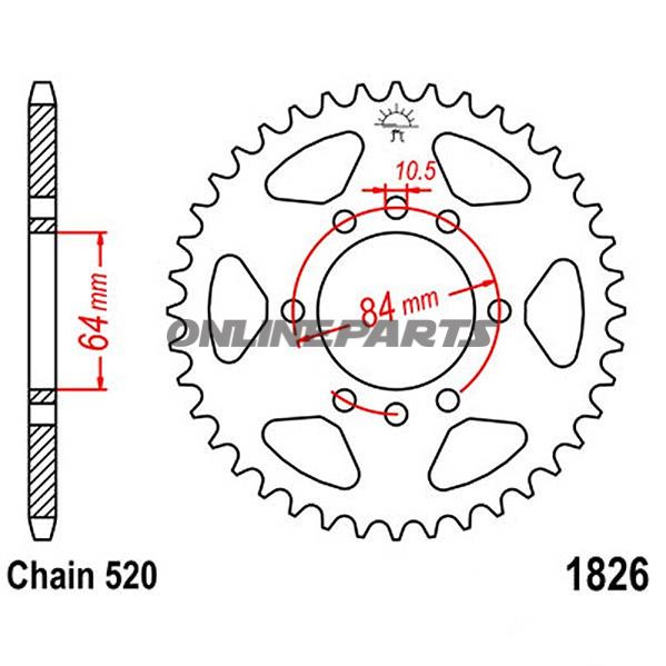 Rear Sprocket 39 Tooth Pitch 520Inner Diameter 64 Bolt Spacing 84