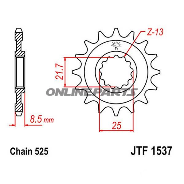 Front Sprocket 15Tooth Pitch 525Narrow Spline 21.6/25