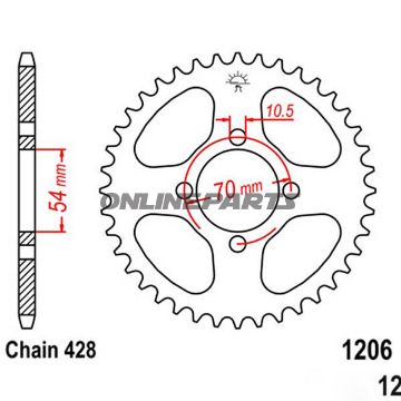 Rear Sprocket 42 Tooth Pitch 428Inner Diameter 54 Bolt Spacing 70