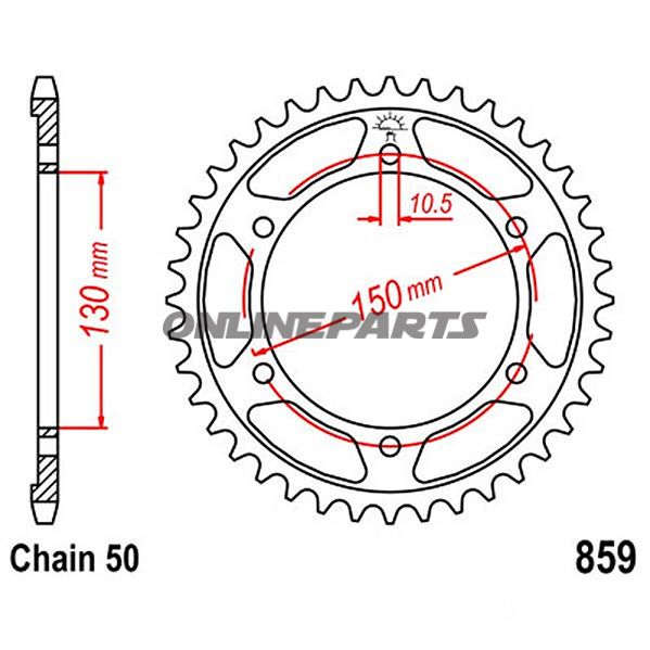 Rear Sprocket 43 Tooth Pitch 530Inner Diameter 130 Bolt Spacing 150