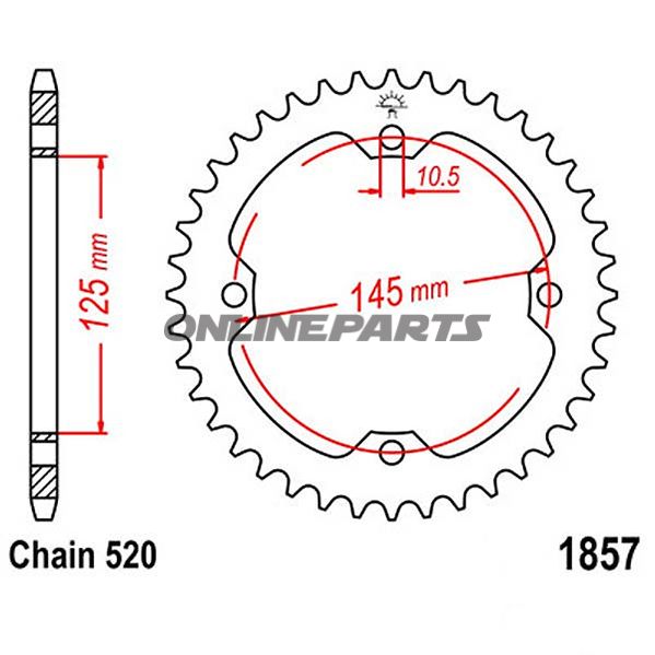 Rear Sprocket 38 Tooth Pitch 520Inner Diameter 125 Bolt Spacing 145