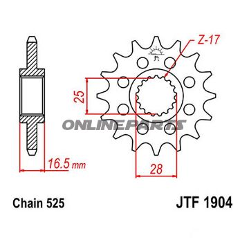 Front Sprocket 16 Tooth 525 Racingnarrow Spline 25/28