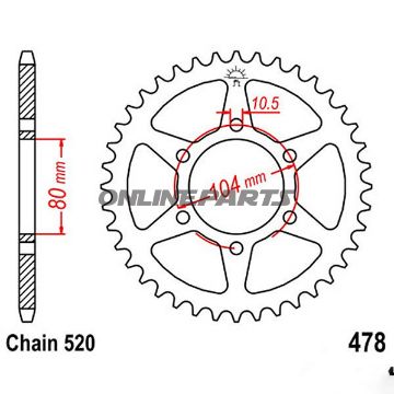 Rear Sprocket 46 Tooth Pitch 520Inner Diameter 80 Bolt Spacing 104