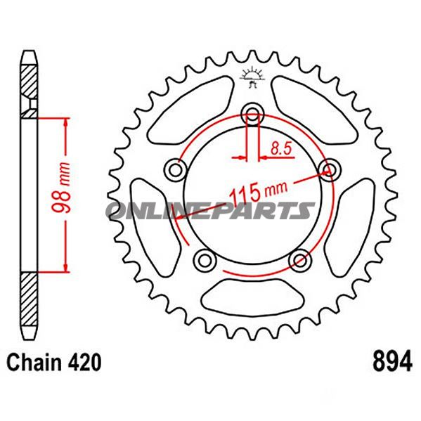 Rear Sprocket 46 Tooth Pitch 420Inner Diameter 98 Bolt Spacing 115