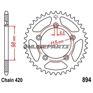 Rear Sprocket 50 Tooth Pitch 420Inner Diameter 98 Bolt Spacing 115