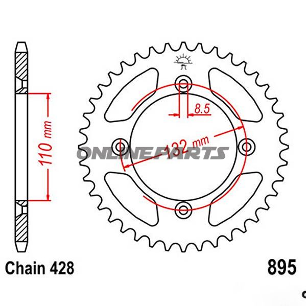 Rear Sprocket 49 Tooth Pitch 428Inner Diameter 110 Bolt Spacing 132