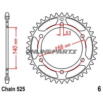 Rear Sprocket 41 Tooth Pitch 525Inner Diameter 140 Bolt Spacing 168