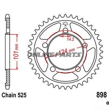 Rear Sprocket 37 Tooth Pitch 525Inner Diameter 101 Bolt Spacing 124