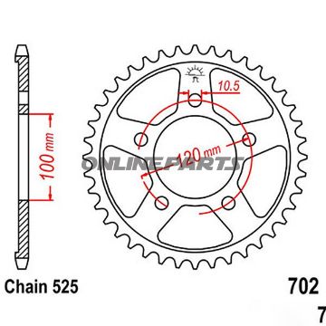Rear Sprocket 44 Tooth Pitch 525Inner Diameter 100 Bolt Spacing 120