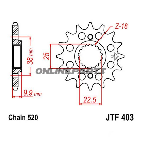 Front Sprocket Rac 14 Tooth 520Narrow Spline 22.4/25