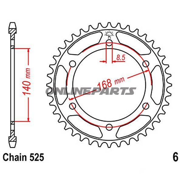 Rear Sprocket 47 Tooth Pitch 525Inner Diameter 140 Bolt Spacing 168