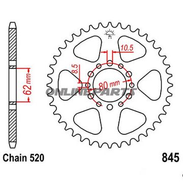 Rear Sprocket 40 Tooth Pitch 520Inner Diameter 62 Bolt Spacing 80