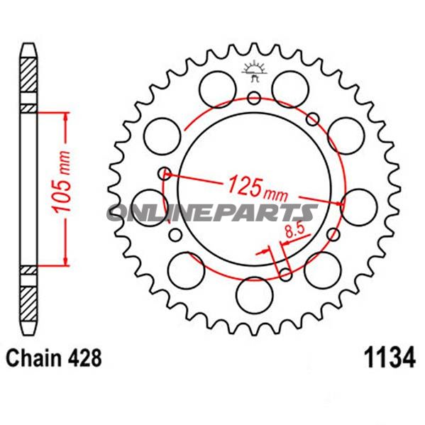 Rear Sprocket 51 Tooth Pitch 428Inner Diameter 105 Bolt Spacing 125