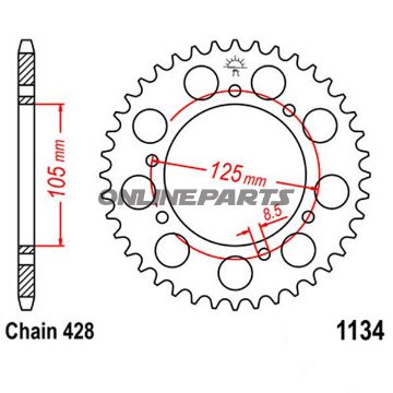 Rear Sprocket 52 Tooth Pitch 428Inner Diameter 105 Bolt Spacing 125