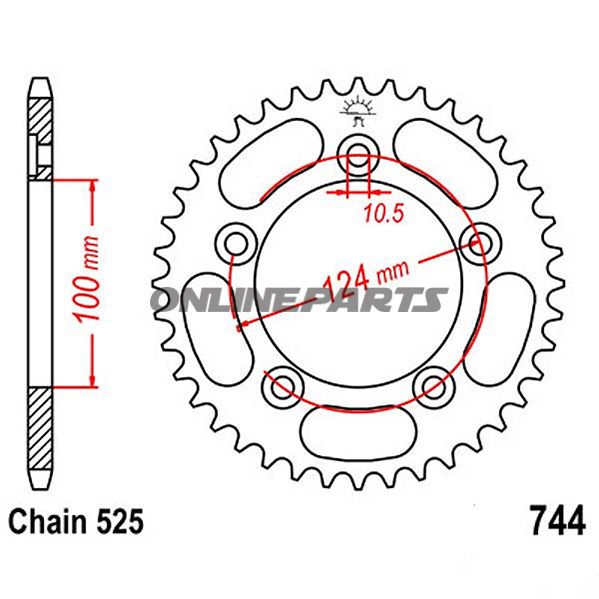 Rear Sprocket 38 Tooth Pitch 525Inner Diameter 100 Bolt Spacing 124