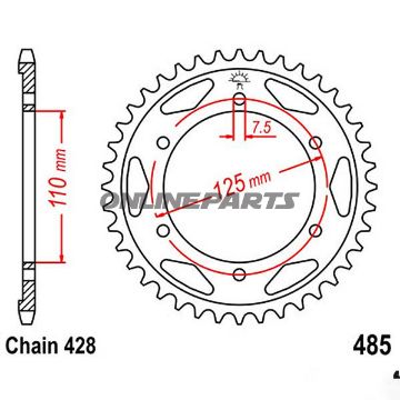Rear Sprocket 46 Tooth Pitch 428Inner Diameter 110 Bolt Spacing 125