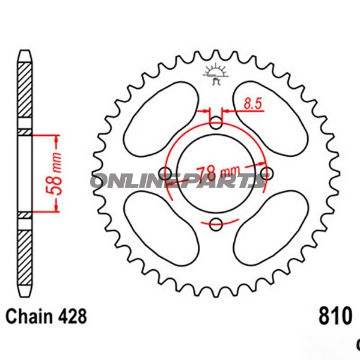 Rear Sprocket 46 Tooth Pitch 428Inner Diameter 58 Bolt Spacing 78