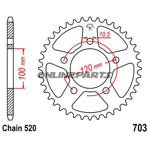 Rear Sprocket 47 Tooth Pitch 520Inner Diameter 100 Bolt Spacing 120