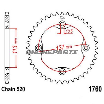 Rear Sprocket 40 Tooth Pitch 520Inner Diameter 113 Bolt Spacing 137