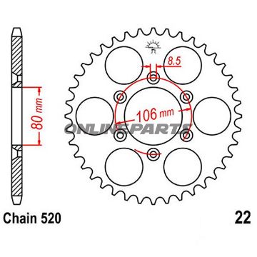 Rear Sprocket 45 Tooth Pitch 520Inner Diameter 80 Bolt Spacing 106