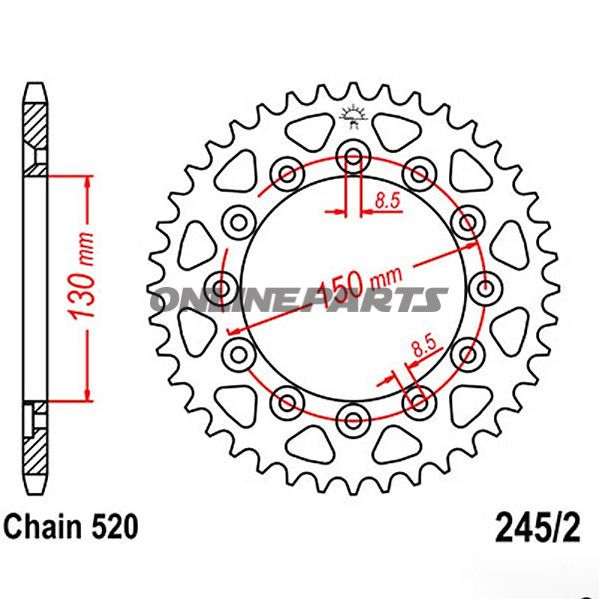 Rear Sprocket 42 Tooth Pitch 520Inner Diameter 130 Bolt Spacing 150