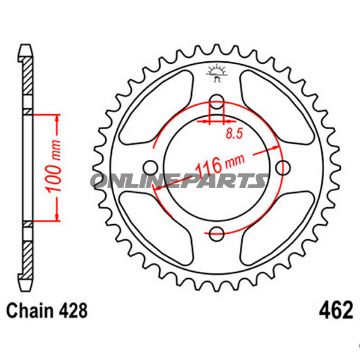 Rear Sprocket 50 Tooth Pitch 428Inner Diameter 100 Bolt Spacing 116
