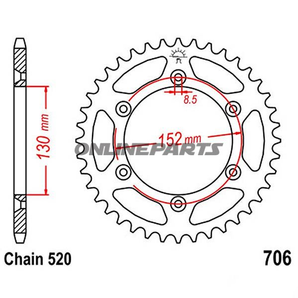Rear Sprocket 46 Tooth Pitch 520Inner Diameter 130 Bolt Spacing 152
