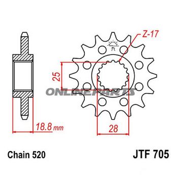 Front Sprocket 16Tooth Pitch 520Narrow Spline 25/28