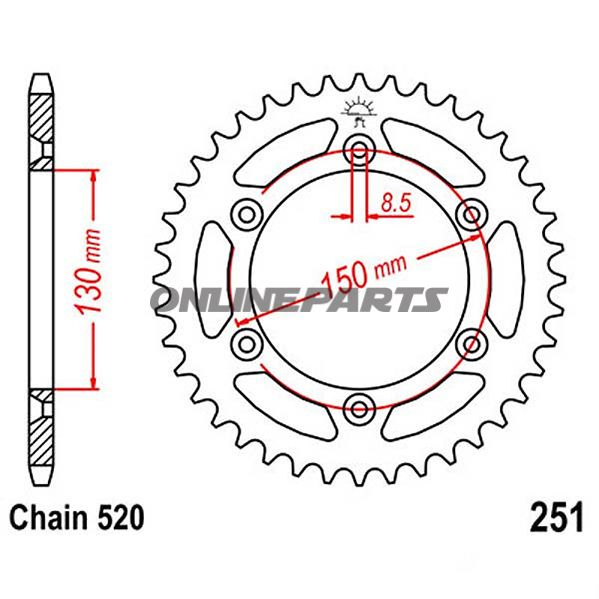 Rear Sprocket 51 Tooth Pitch 520Inner Diameter 130 Bolt Spacing 150
