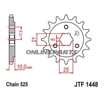 Fortandhjul 14 tænder, dele 525 groft tandet 5 indvendig diameter 21/25