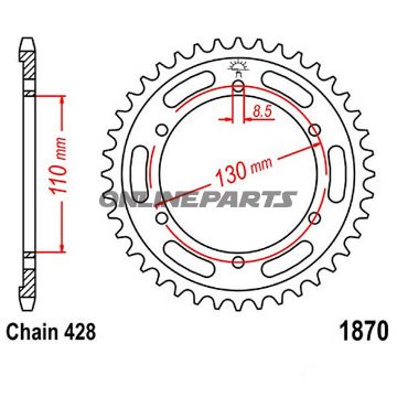 Rear Sprocket 44 Tooth Pitch 428Inner Diameter 110 Bolt Spacing 130
