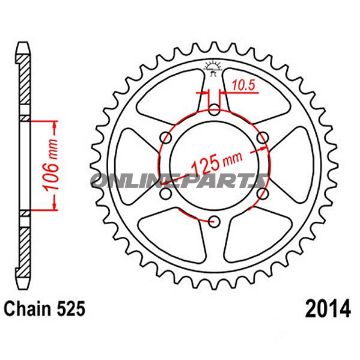 Rear Sprocket 50 Tooth Ptich 525Inner Diameter 106 Bolt Spacing 125