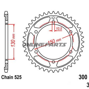 Rear Sprocket 46 Tooth Ptich 525Inner Diameter 130 Bolt Spacing 150