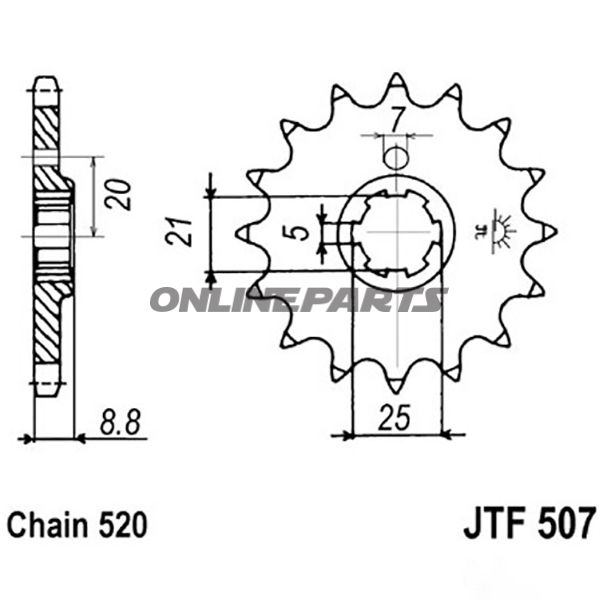Front Sprocket 14 Tooth Pitch 520Large Spline 6 Inner Diameter 21/25