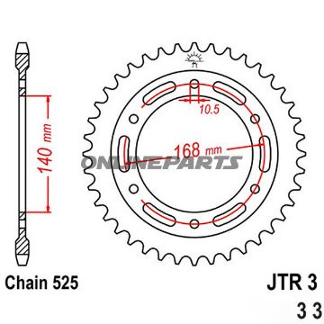 Rear Sprocket 47 Tooth Pitch 525 Blackinner Diameter 140 Bolt Spacing 168