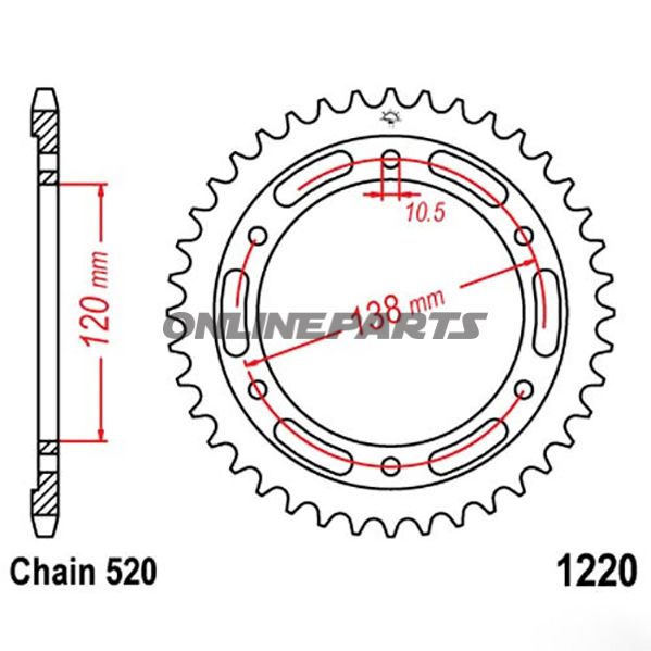 Rear Sprocket 38 Tooth Pitch 520 Blackinner Diameter 120 Bolt Spacing 138