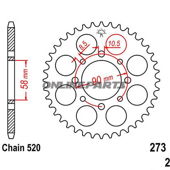 Rear Sprocket 45 Tooth Pitch 520 Blackinner Diameter 58 Bolt Spacing 90