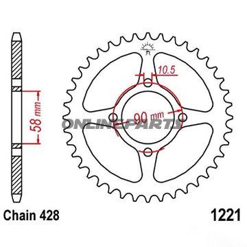 Rear Sprocket 44 Tooth Pitch 428 Silinner Diameter 58 Bolt Spacing 90